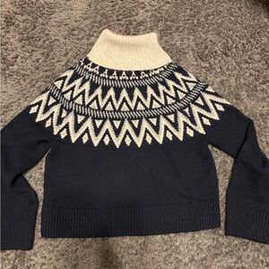 H&M Navy and Cream Fair Isle Turtleneck Sweater